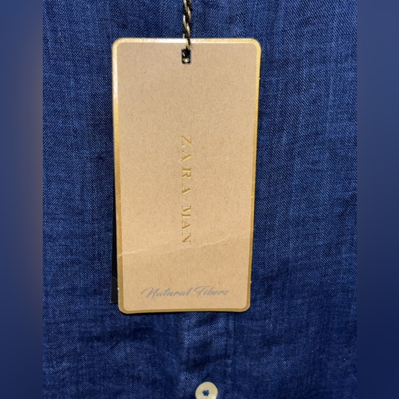 ZARA 100% LINEN SHIRT WITH collar and long sleeves pocket BLUE Small NWT - Picture 11 of 13